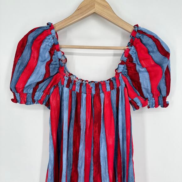 Tuckernuck Pomander Place Mini Dress Linen Blend Puff Sleeve Painterly Striped - Picture 11 of 14